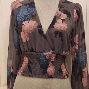 Wilfred Soft Floral V-Neck Smocked Top Sz S